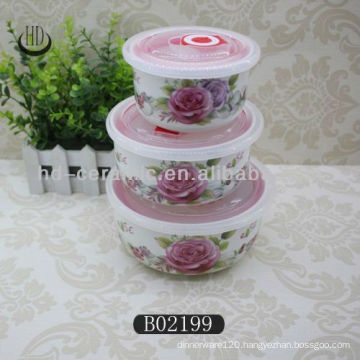3pcs ceramic bowl,porcelain bowl with design,3pcs preservation bowl set